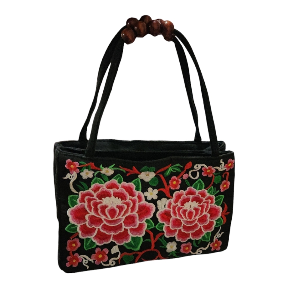 Embroidered Peony Canvas Shoulder Bag - Picture 6 of 12